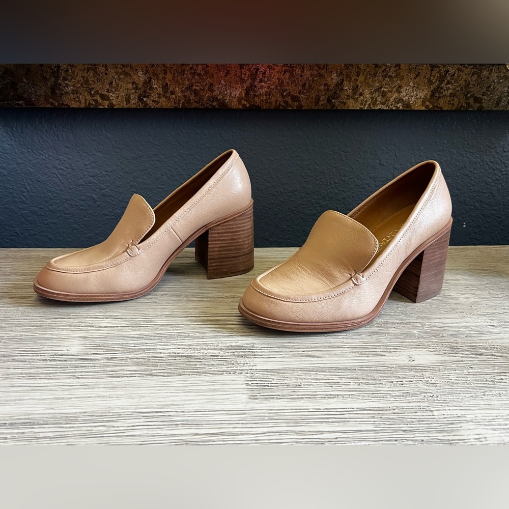 Crown Vintage Taupe Leather Block-Heel Loafers